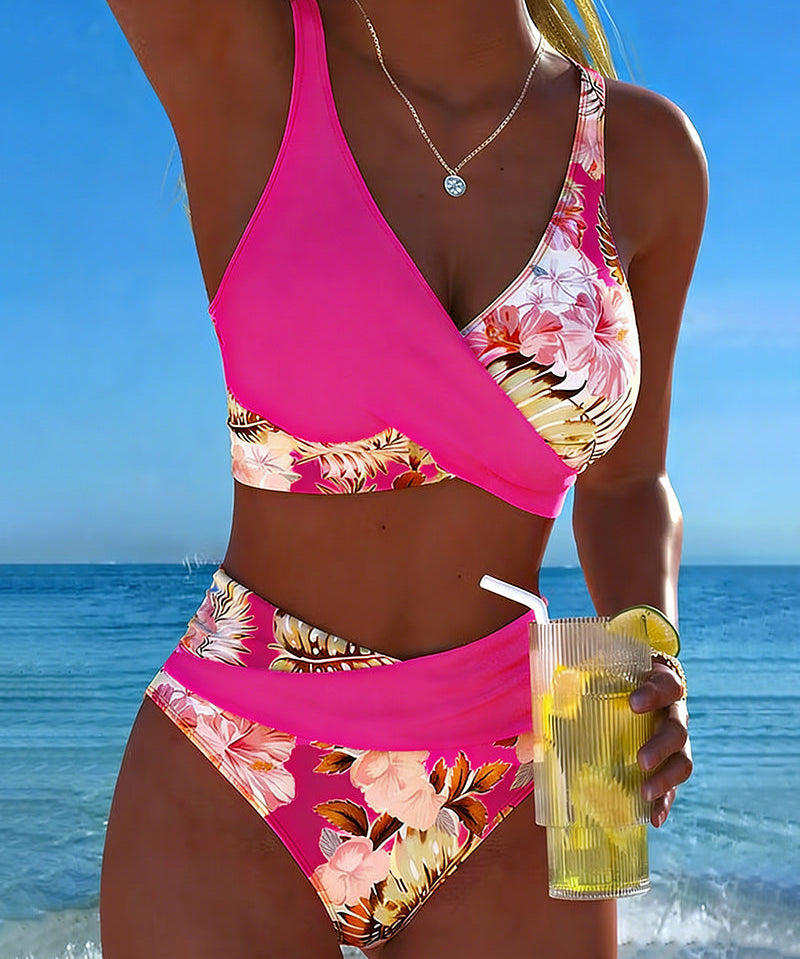 Jolina™ | Kaksiosainen bikini kukkakuviolla ja kontrastivärillä