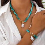 Elegante conjunto de joyas de piedras naturales y perlas