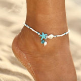 Pulsera de tobillo con estrellas y conchas con piedras naturales