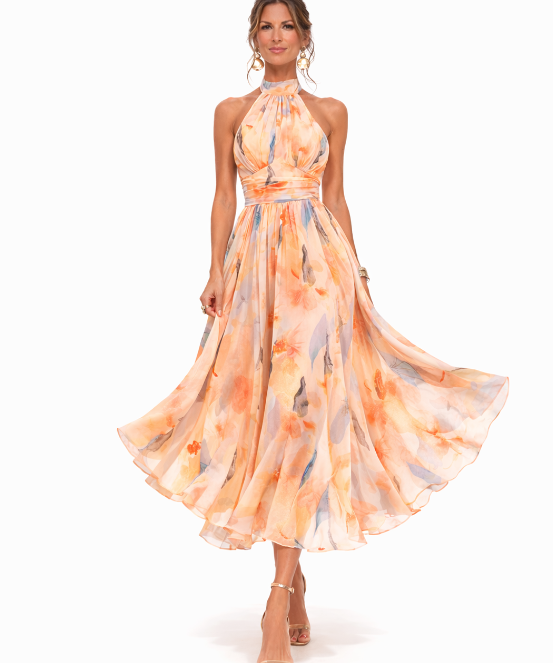 Aurora - Vestido com Decote Estampado em Aquarela