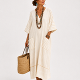 Farah | Beige raidallinen kaftaani
