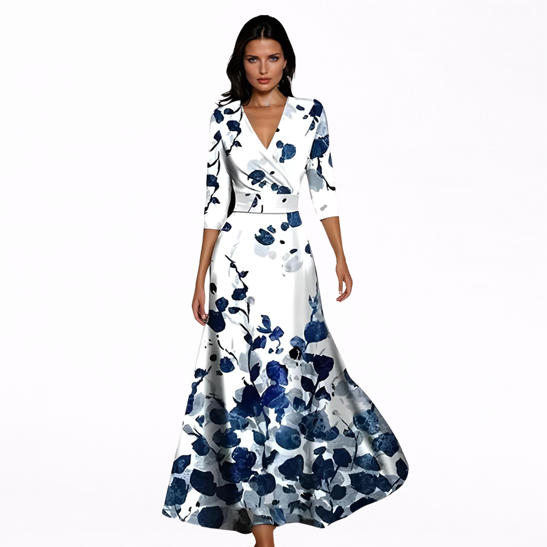 Emilia - Tyylikäs pitkä kukkakuosinen mekko