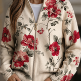 Penelope | Vetoketjuneuletakki vintage-ruusukuviolla