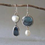 Pendientes de Perla y Piedra Azul Vintage