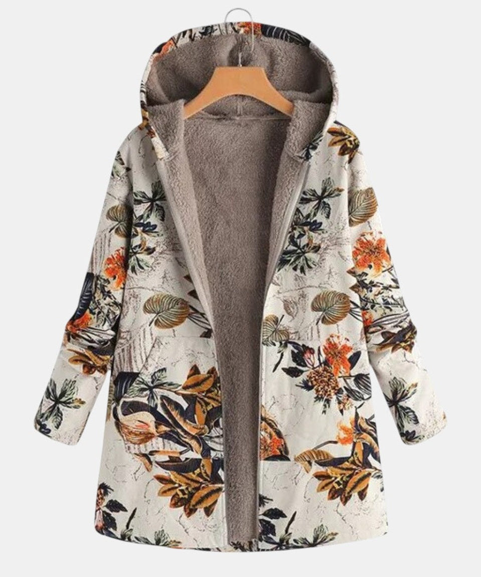Hanneke | Boho-sherpatakki huppuineen ja kukkakuviolla