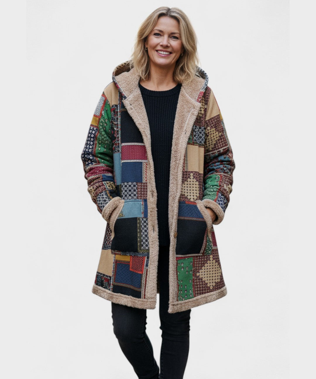 Ria | Kodikas patchwork-huppari maanläheisissä sävyissä