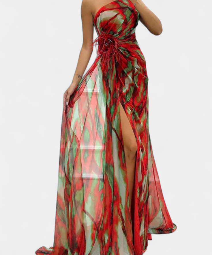 Blanka Maxi Asymmetrinen Mekko Kirkkaalla Kuosilla