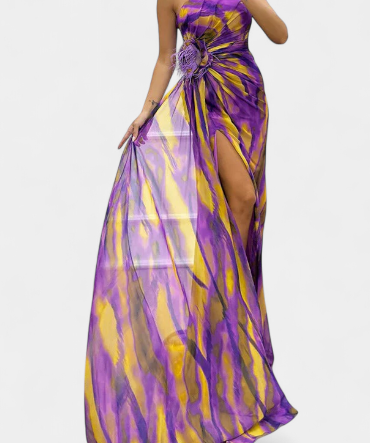 Blanka Maxi Asymmetrinen Mekko Kirkkaalla Kuosilla