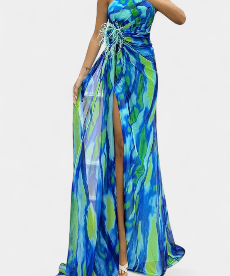 Blanka Maxi Asymmetrinen Mekko Kirkkaalla Kuosilla