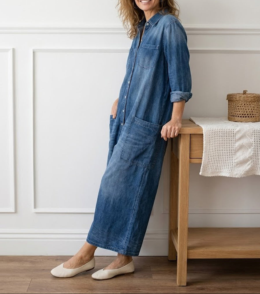 Diana | Vintage-pesty pehmeä puuvillainen farkkumekko napeilla